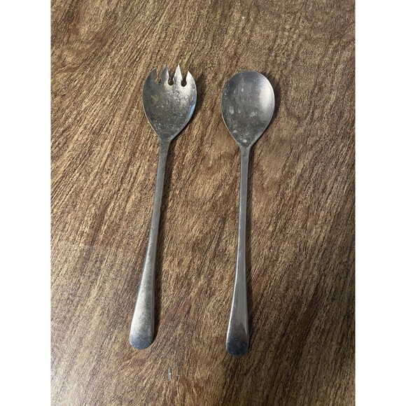 9-3/8" Silverplate Salad / Serving Fork & Spoon Set  - Eales 1779 -  Italy - Picture 1 of 4